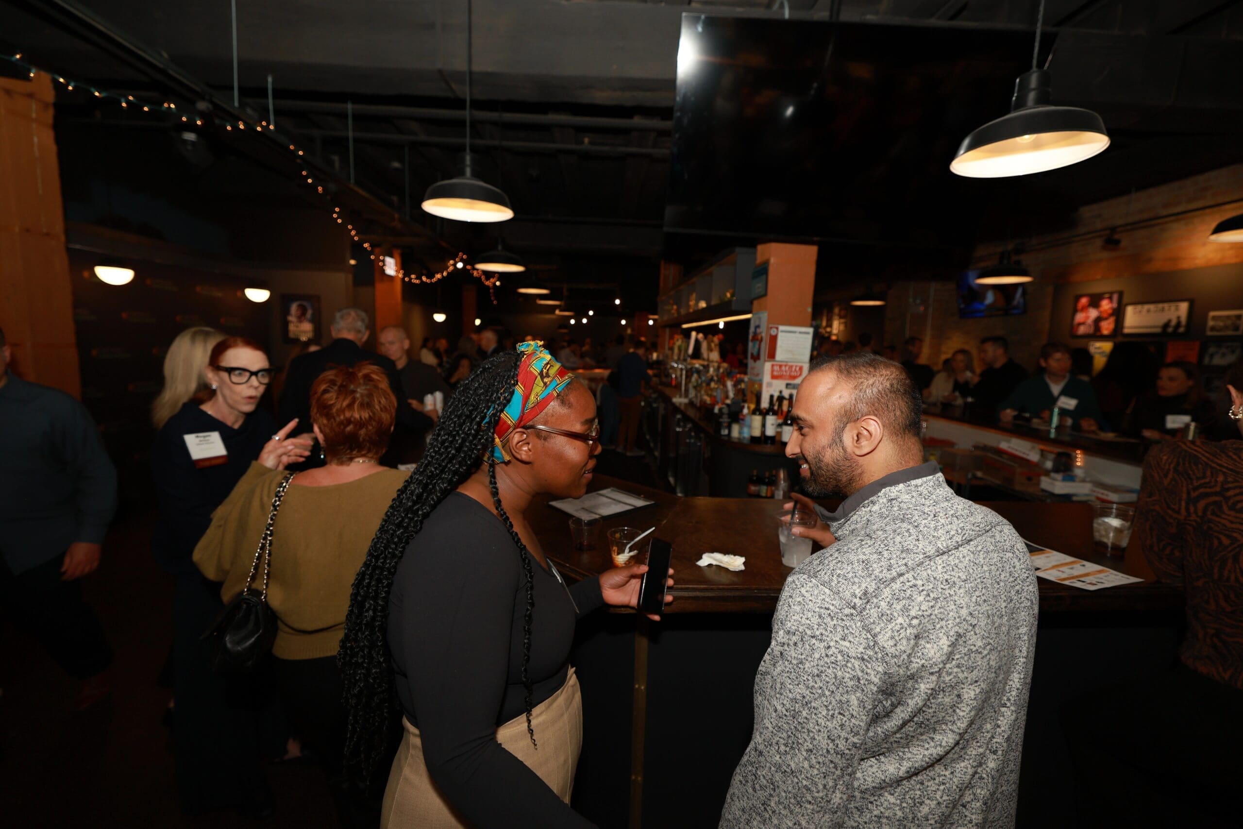 Stylish lobby bar event space at iO Theater prepared for a corporate or private event